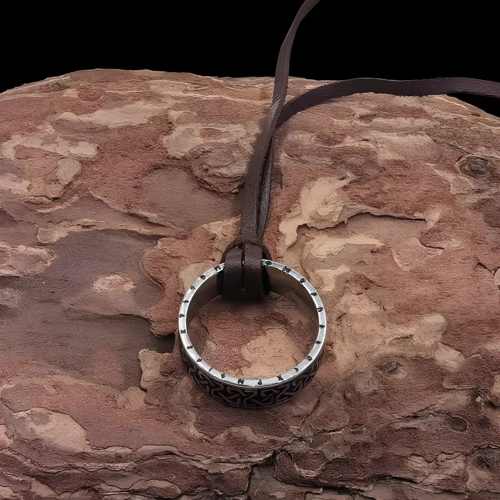 Viking Mobius pendant ring necklace detachable stainless steel men's round engraved text ethnic style