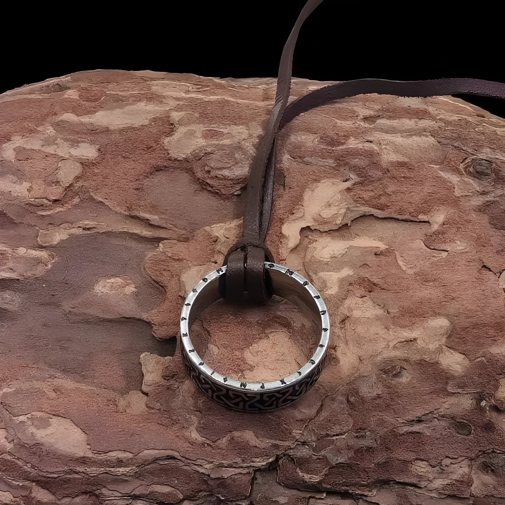 Viking Mobius pendant ring necklace detachable stainless steel men's round engraved text ethnic style