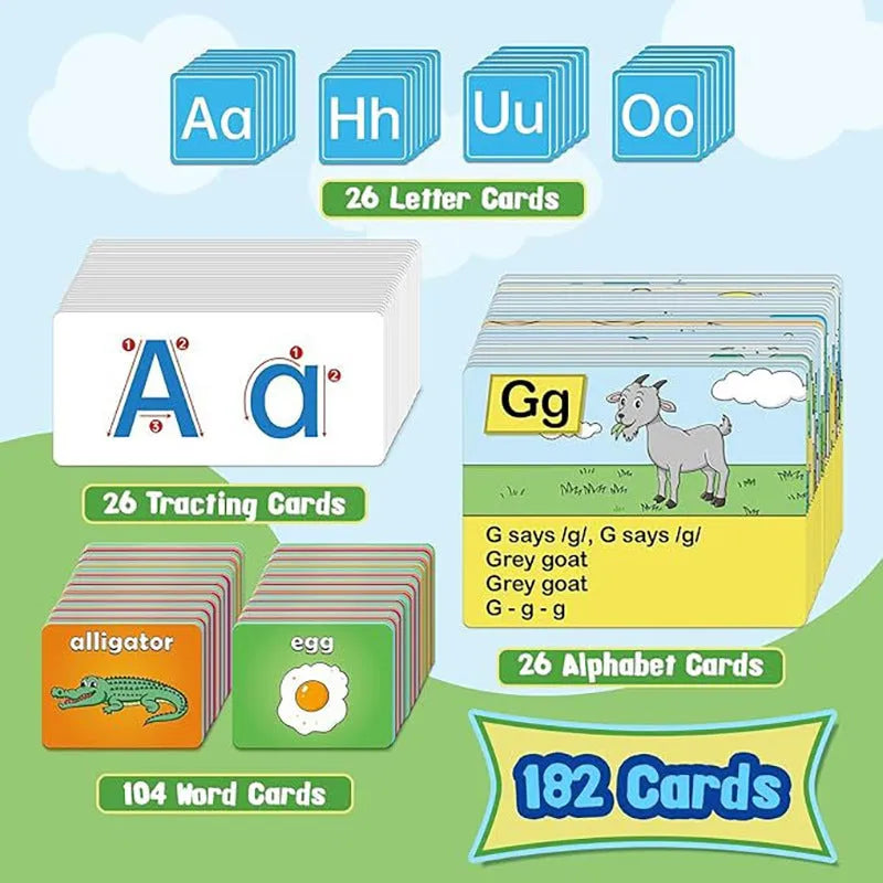 Alphabet learning sleeve table chart with educational cards for early years literacy development