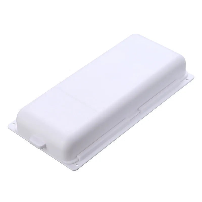 White adhesive under desk storage drawer with lid open, showing interior grid divider.