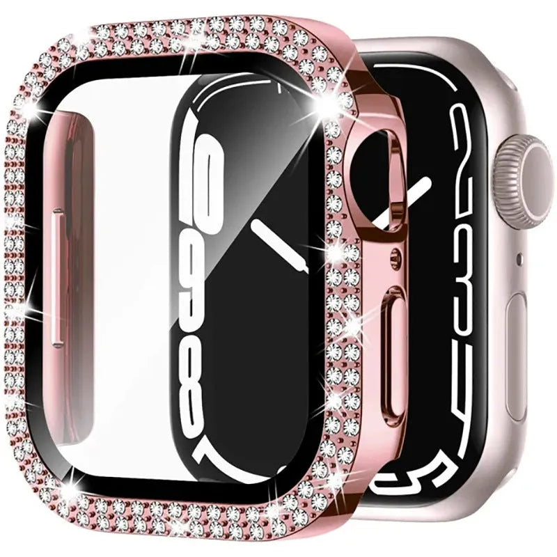 Apple Watch case with double diamond glass screen protection in multiple colour options