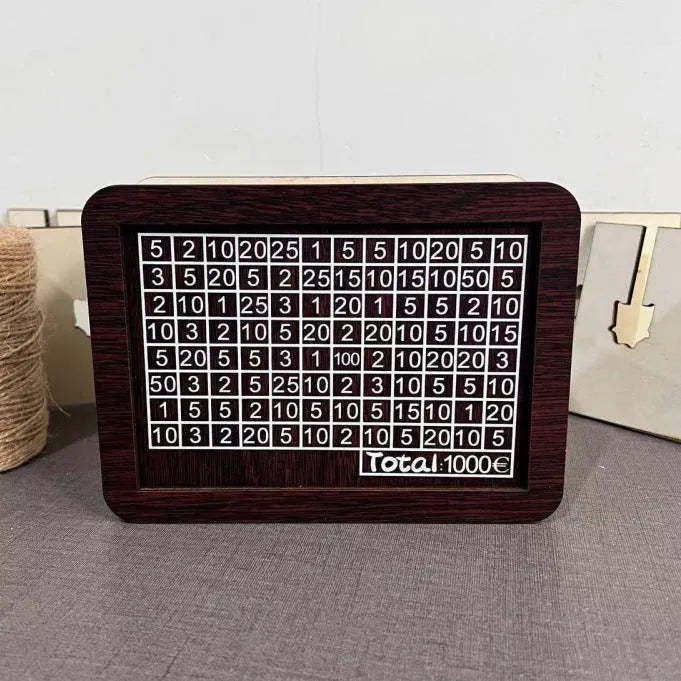 Digital wooden coin bank with LCD display in retro currency library design