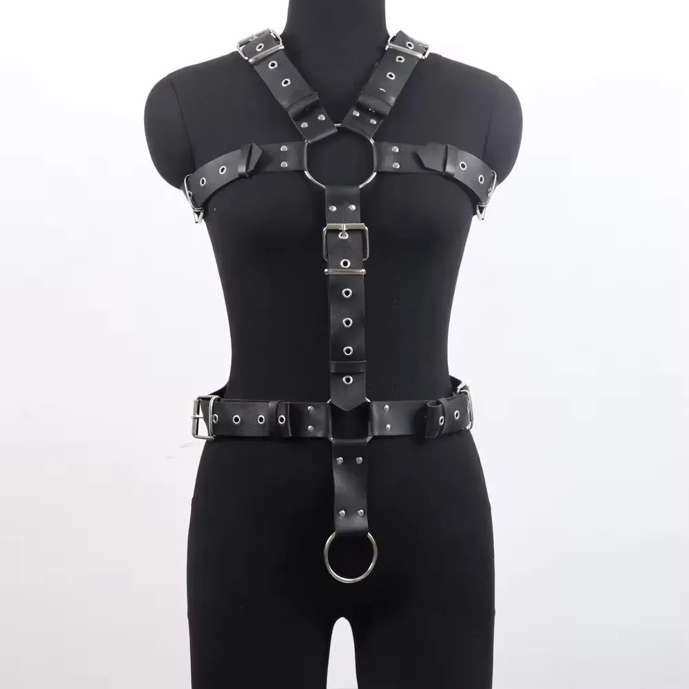 Black PU imitation leather shapewear belt with pin buckle on mannequin