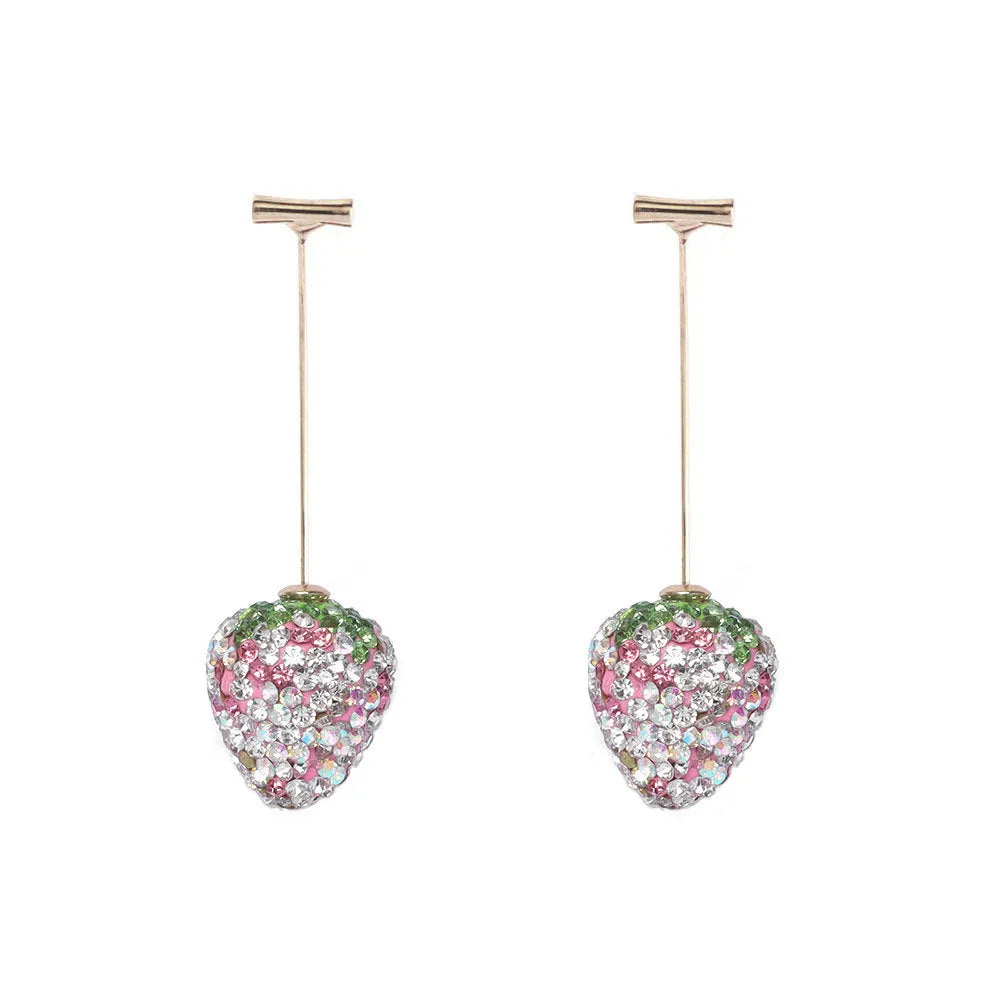 Red zinc alloy strawberry earrings with geometric spot drill design for women.
