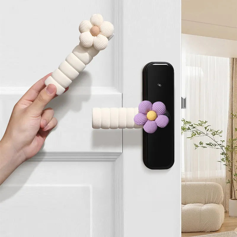 Round floral patterned door handle protective cover in soft PEVA material.