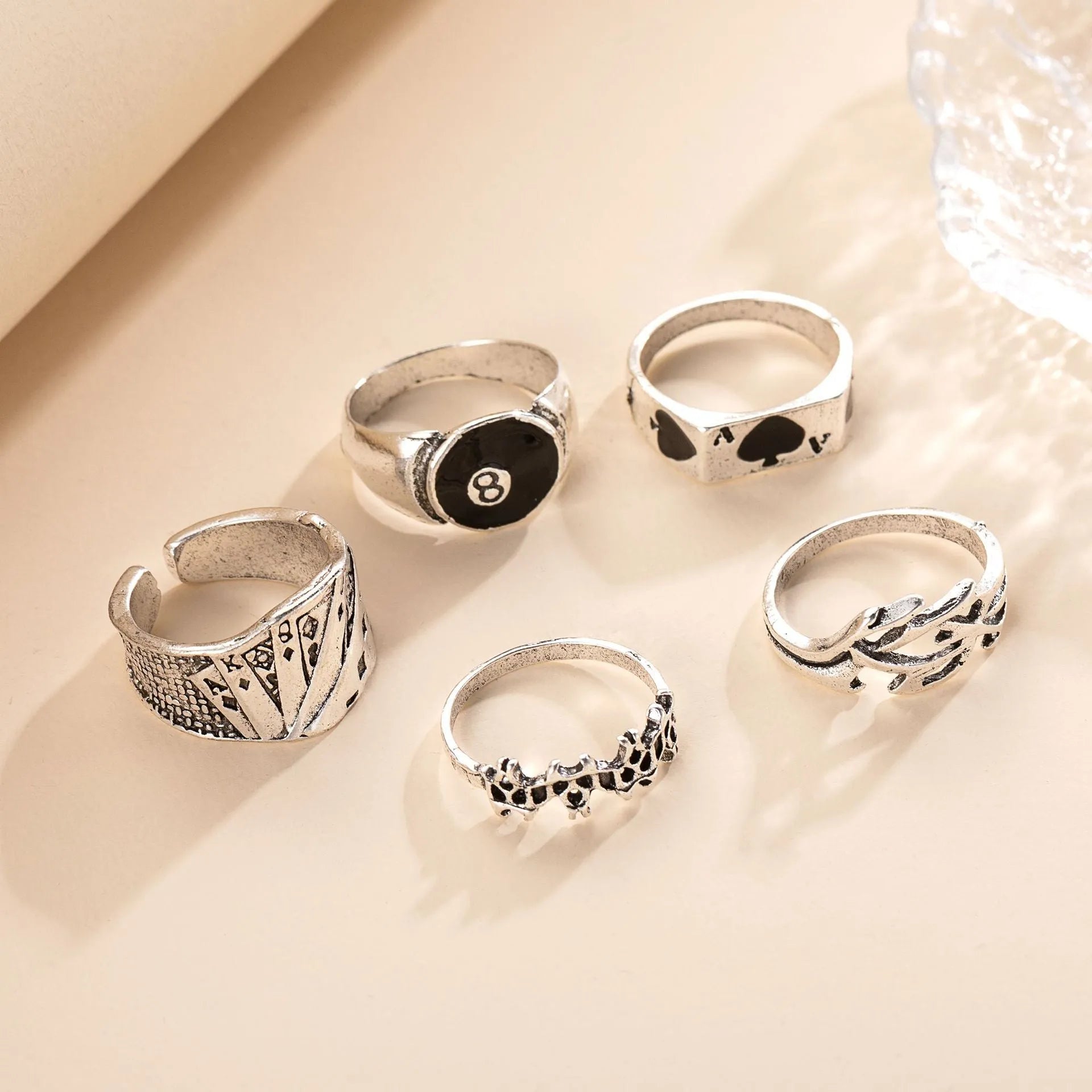 Black alloy ring with poker spade card design, adjustable personality jewellery