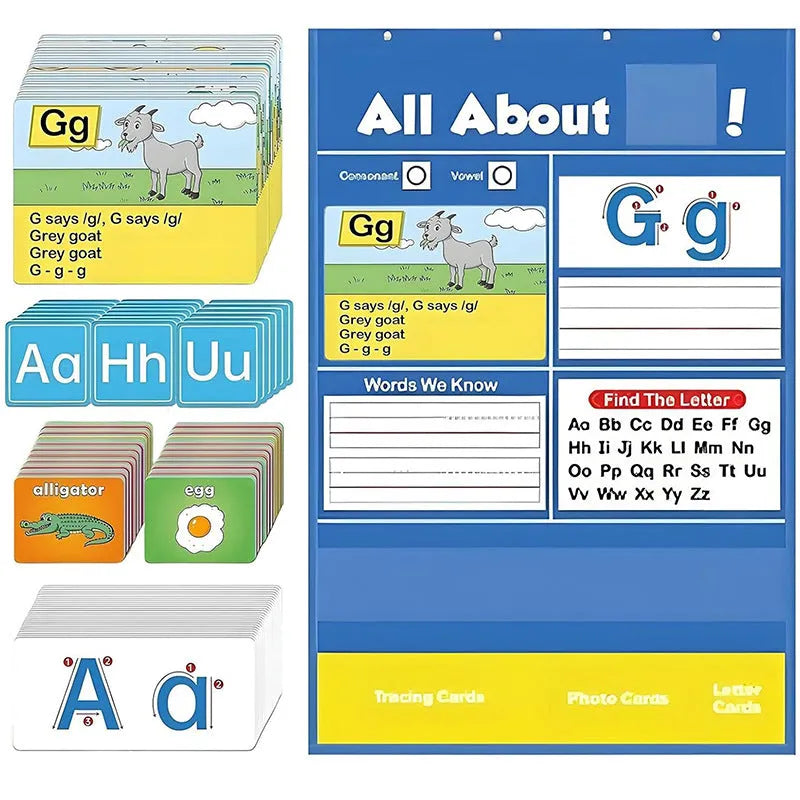 Alphabet learning sleeve table chart with educational cards for early years literacy development