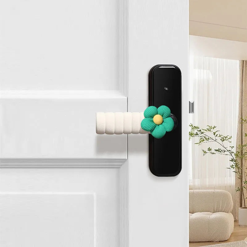 Round floral patterned door handle protective cover in soft PEVA material.