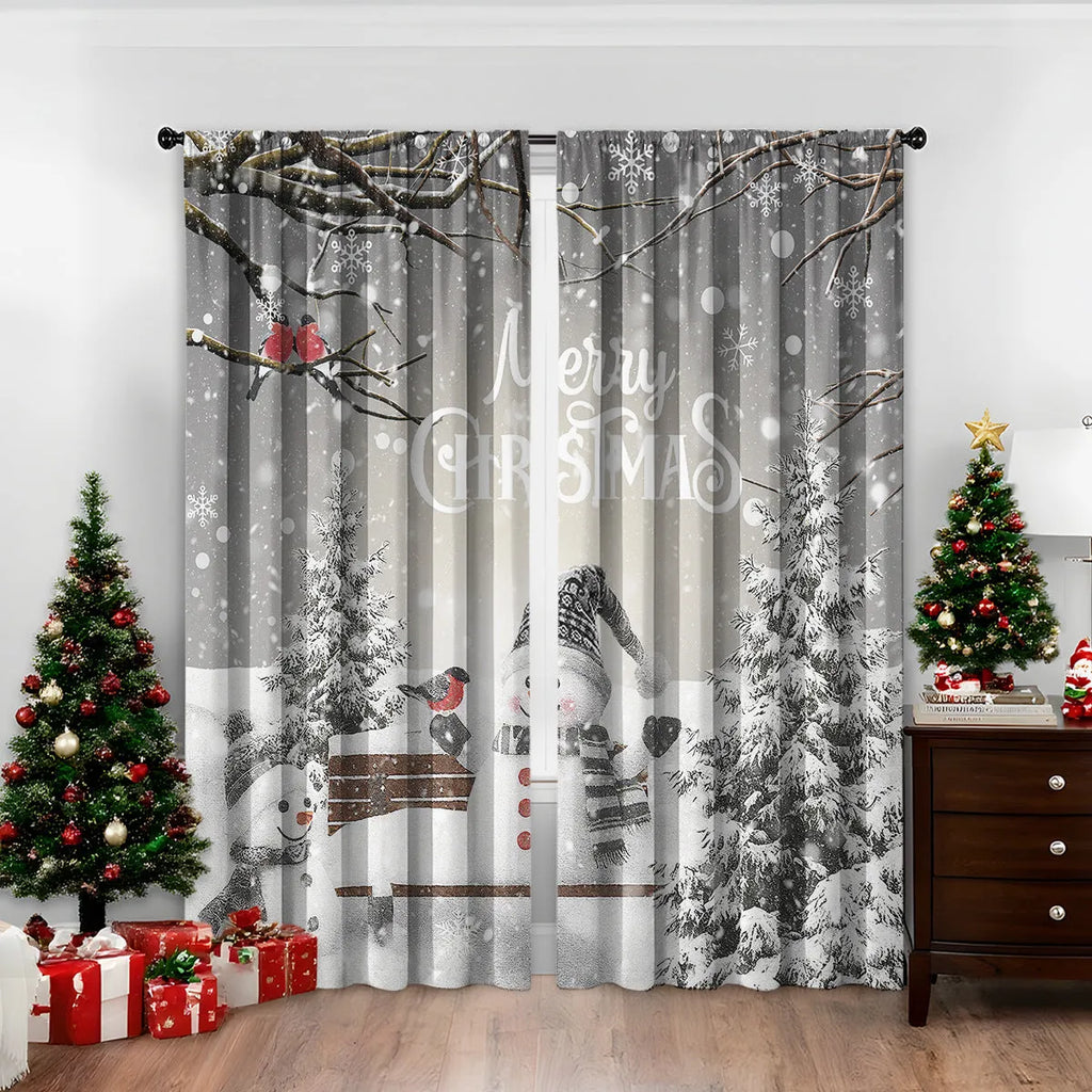 3D digitally printed Christmas curtains in polyester with festive patterns, showing high sunshade function