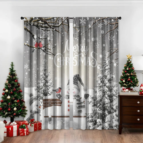 3D digitally printed Christmas curtains in polyester with festive patterns, showing high sunshade function