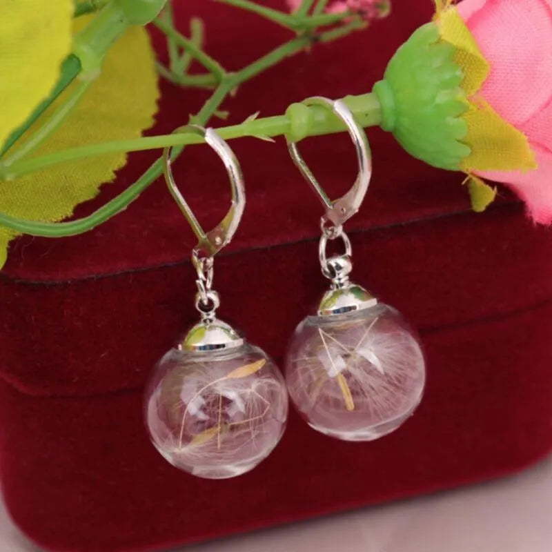 16mm transparent glass ball earrings with French hooks in silver, bronze and dandelion style options