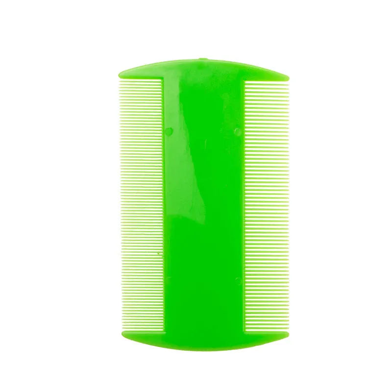 Double-edged fine tooth plastic lice and flea comb in assorted colours, showing compact size
