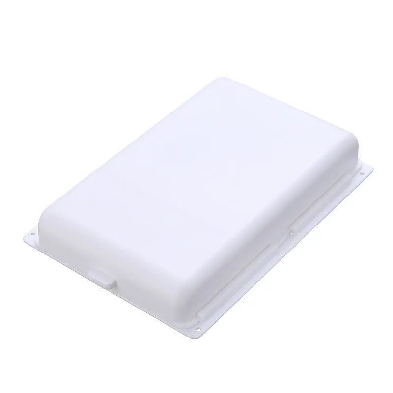 White adhesive under desk storage drawer with lid open, showing interior grid divider.