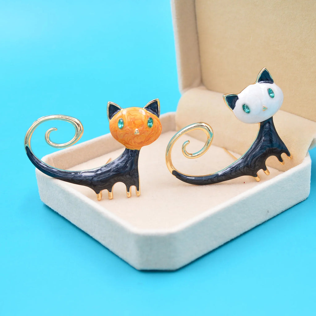 Personalised painted cat tail brooch in orange and white colour options