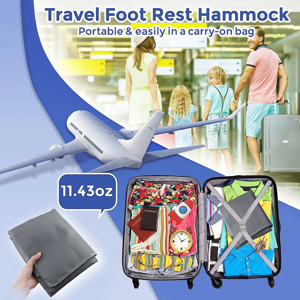 Portable children's aircraft pedal seat extender with drawstring storage pocket in blue colour