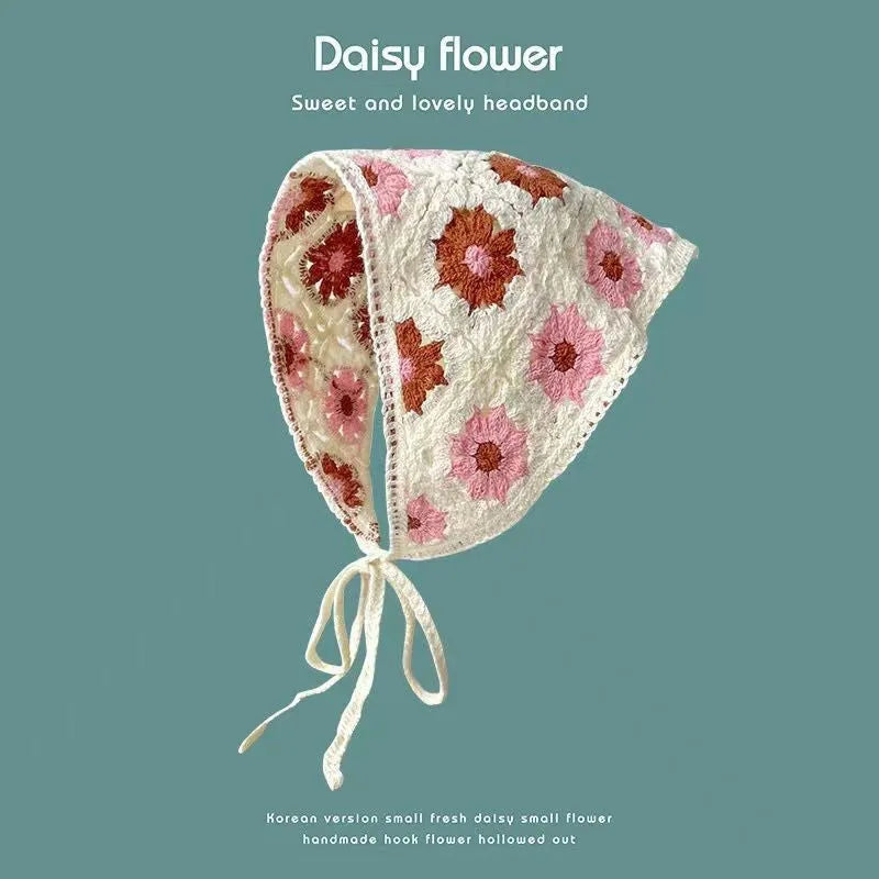 Cotton French retro triangle headscarf with floral pattern in multiple colour options