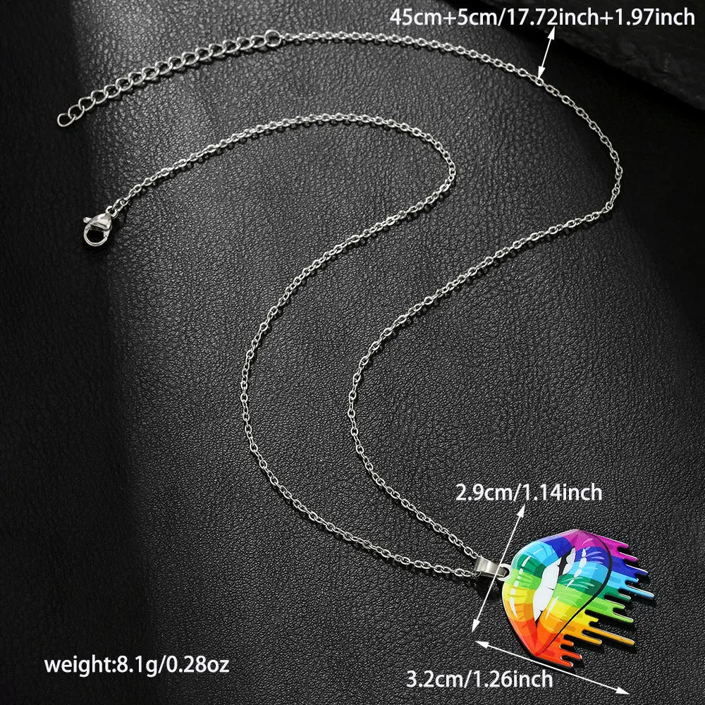 Stainless steel necklace and bracelet set with inspirational colour printing in regular chain style