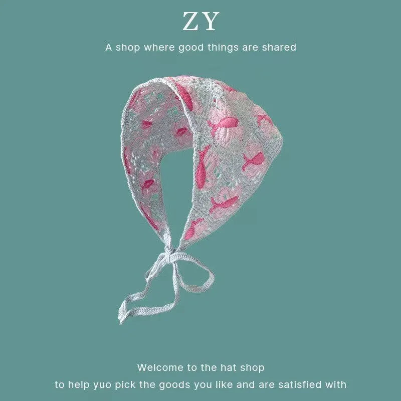 Cotton French retro triangle headscarf with floral pattern in multiple colour options