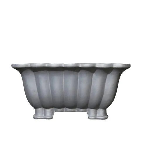 Square ceramic bonsai pot with purple sand glaze finish showing 37cm diameter measurement