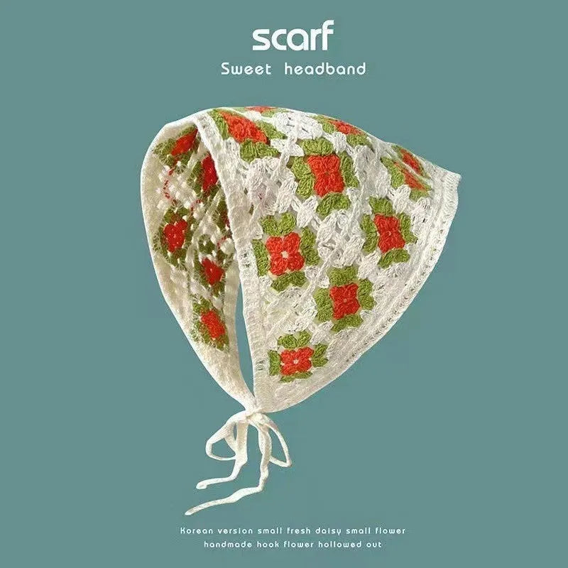 Cotton French retro triangle headscarf with floral pattern in multiple colour options