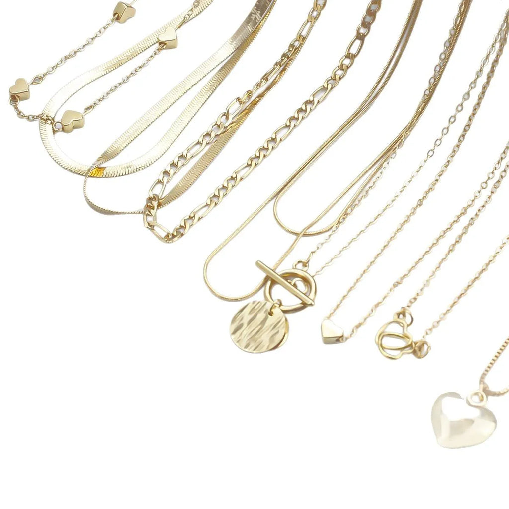 Gold electroplated women's necklace set with snake bones chain and adjustable length jewellery