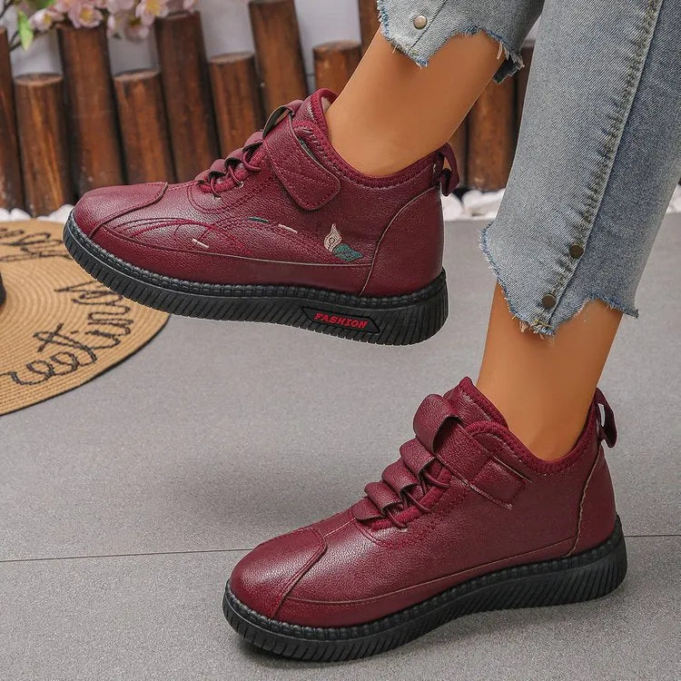 Women's black velvet cotton shoes with rubber soles and decorative hollow-out elements