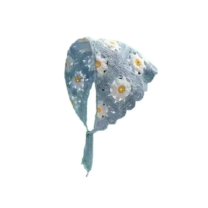 Cotton French retro triangle headscarf with floral pattern in multiple colour options