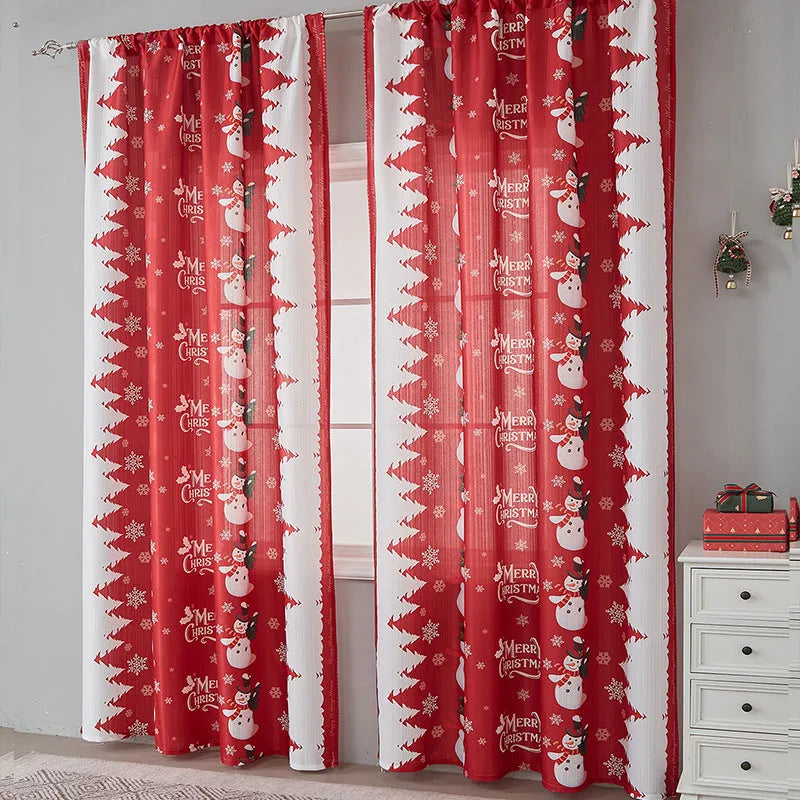Printed polyester Christmas curtain with red plaid design showing semi-sunshade light filtering