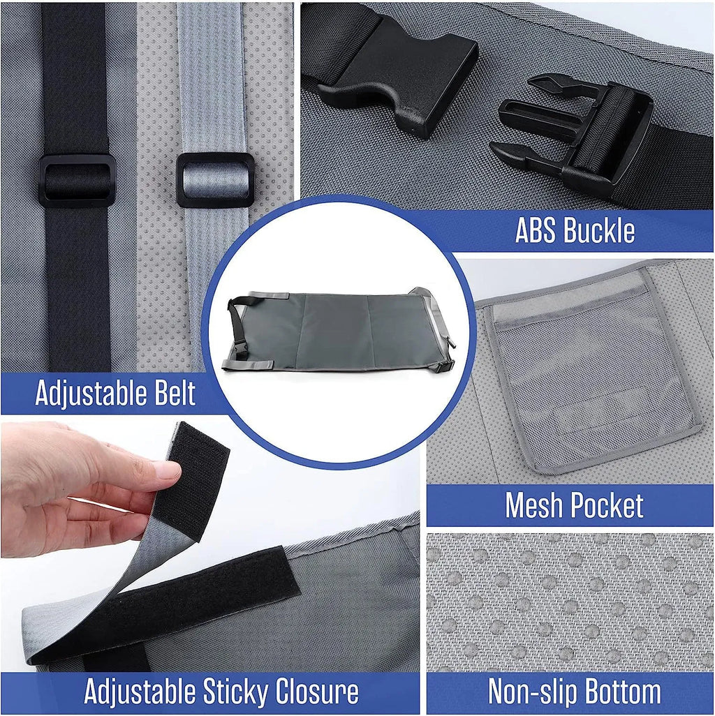 Portable children's aircraft pedal seat extender with drawstring storage pocket in blue colour