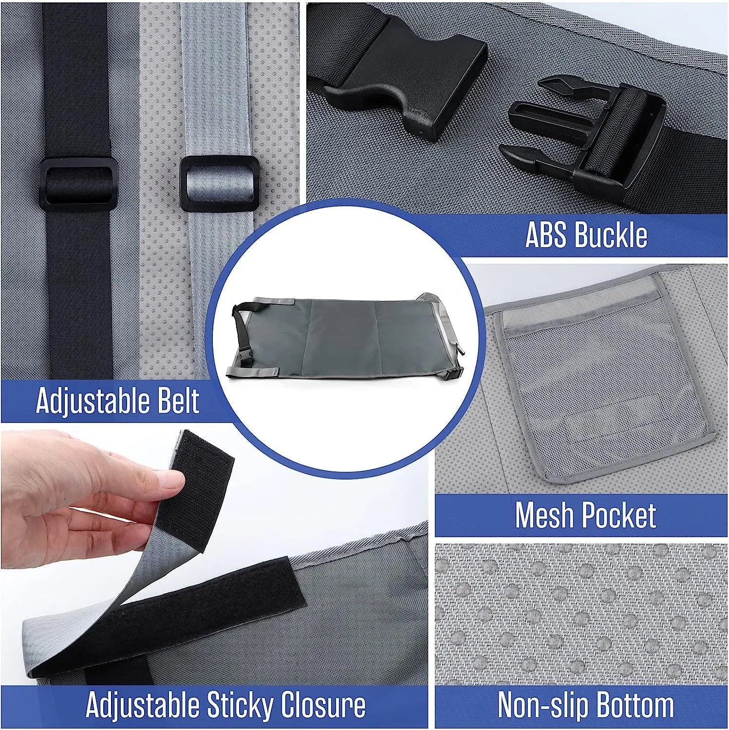 Portable children's aircraft pedal seat extender with drawstring storage pocket in blue colour