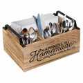 Wooden kitchen tableware storage box with grid compartments measuring 23 x 16.8 cm