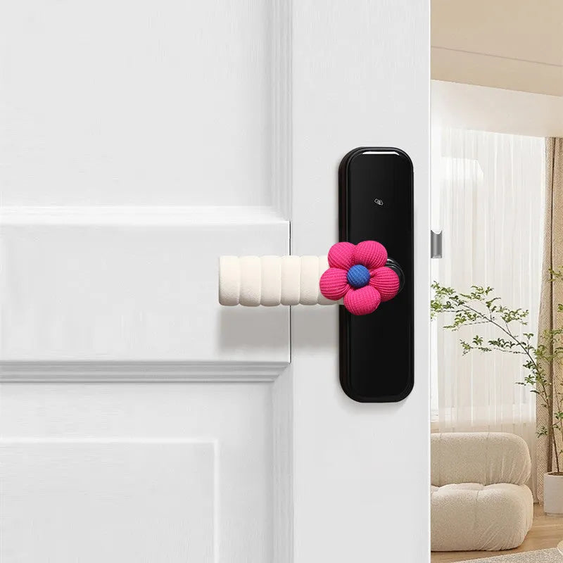 Round floral patterned door handle protective cover in soft PEVA material.