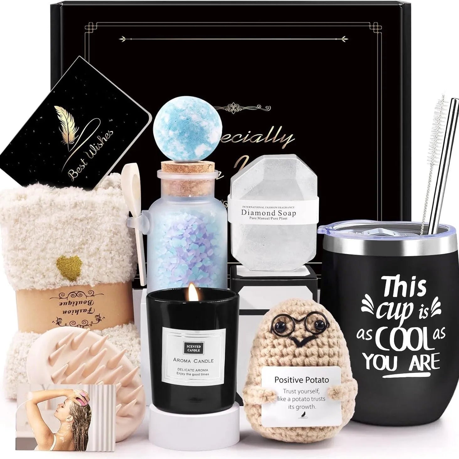 Aromatherapy candle bath gift box with soy wax candles in modern simplicity style.