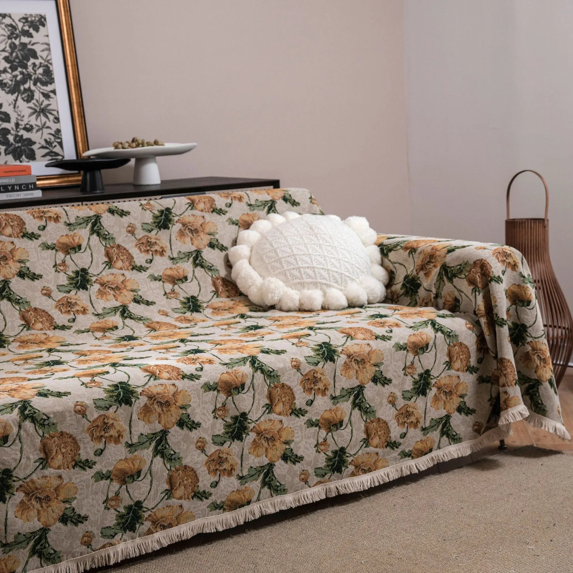 American country style jacquard patterned sofa cover in a polyester cotton fabric.