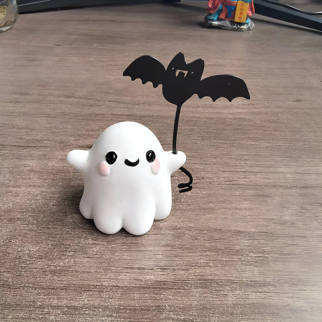 Mini resin ghost walking dog statue holding a bat, Halloween decoration