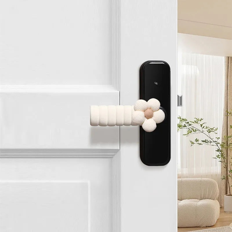Round floral patterned door handle protective cover in soft PEVA material.