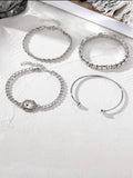 Women's retro geometric alloy jewelry set with square diamond chain design in gold and silver
