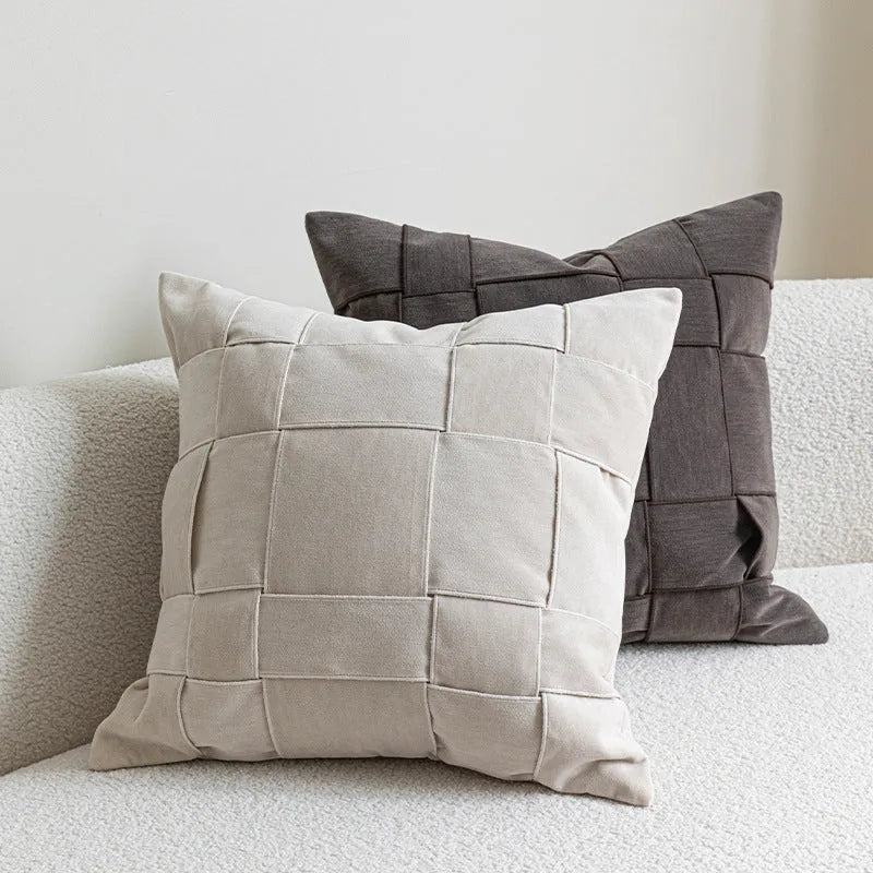 Chenille woven 50x50cm square cushion in beige colour with textured surface