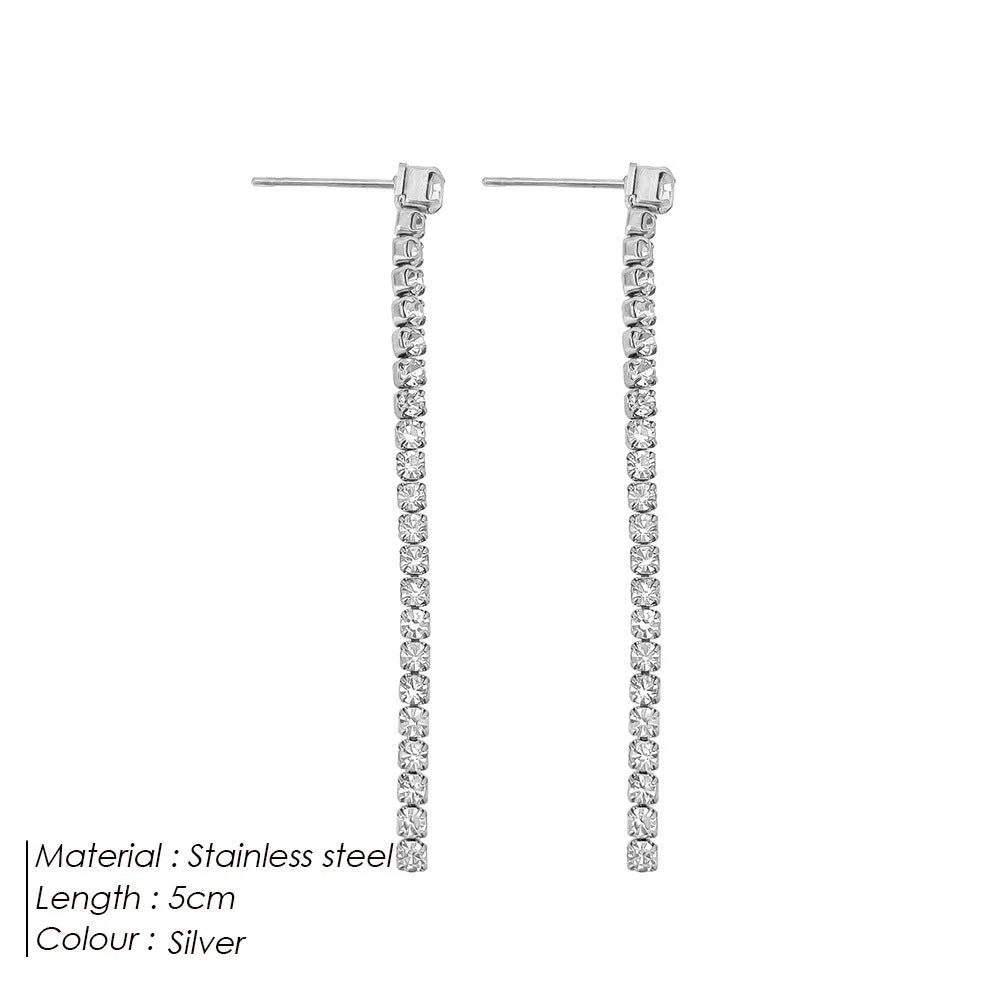 Geometric zircon earrings with stainless steel construction in gold and steel colour options