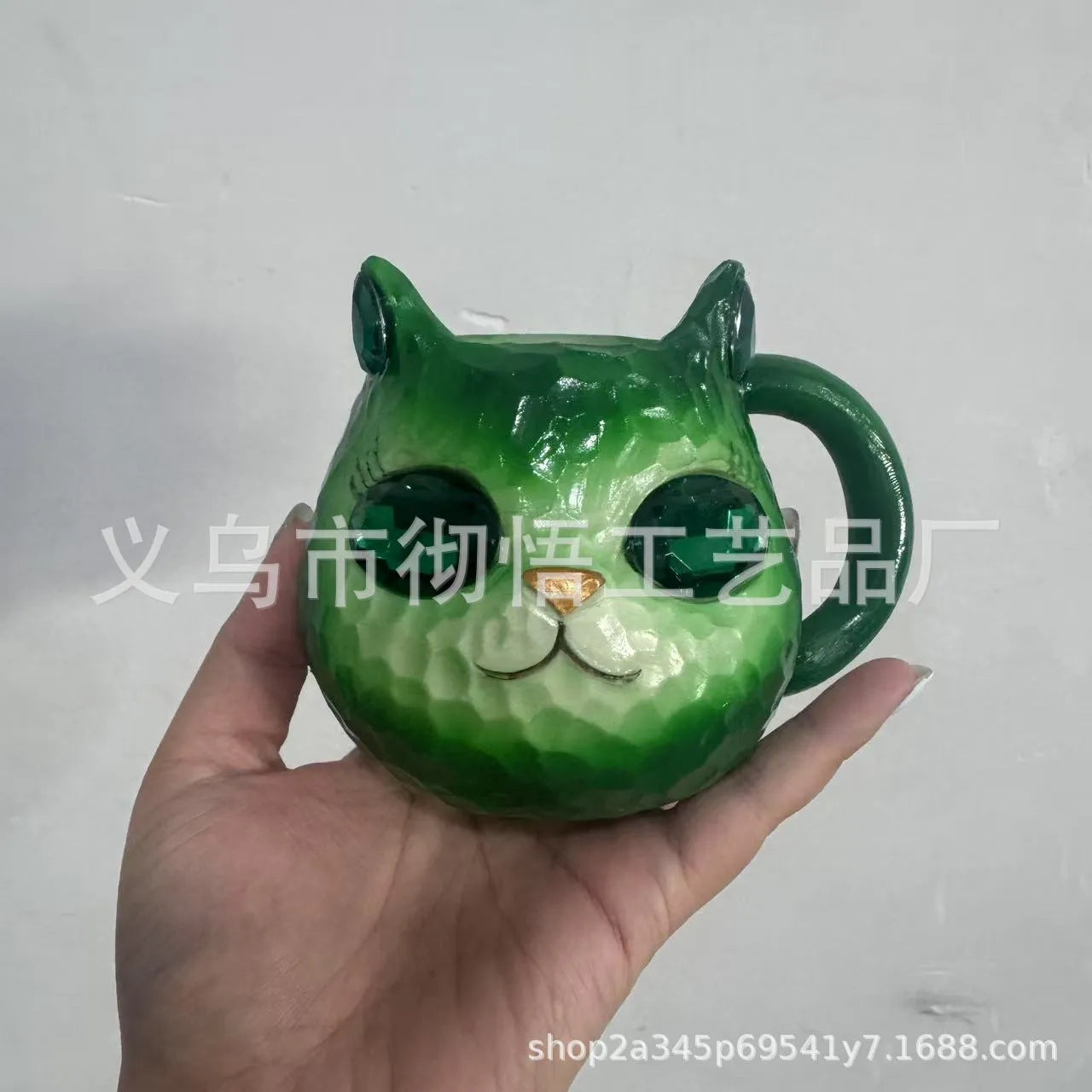 Crystal Earth decorative cat resin cup in American style, available in blue, green, pink, and purple colours.