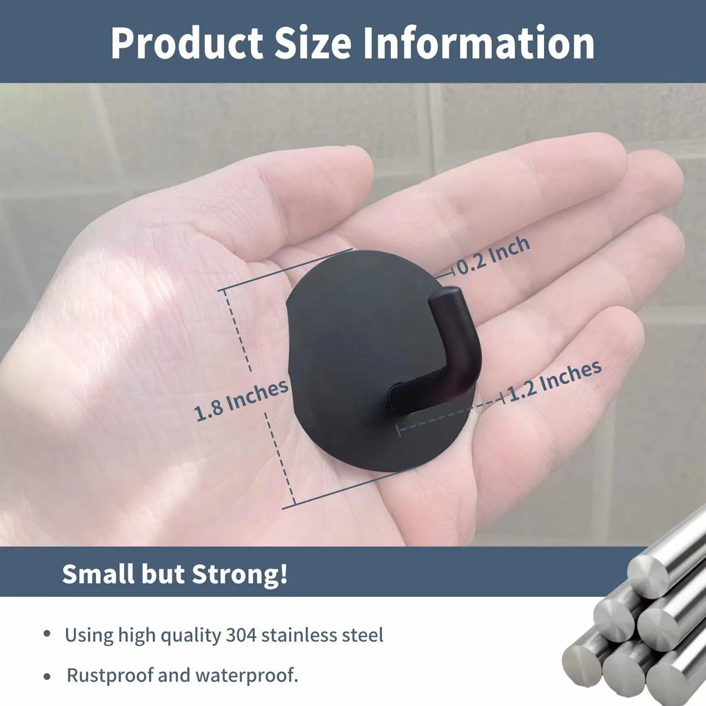Round stainless steel self-adhesive hook in black and polished finishes.