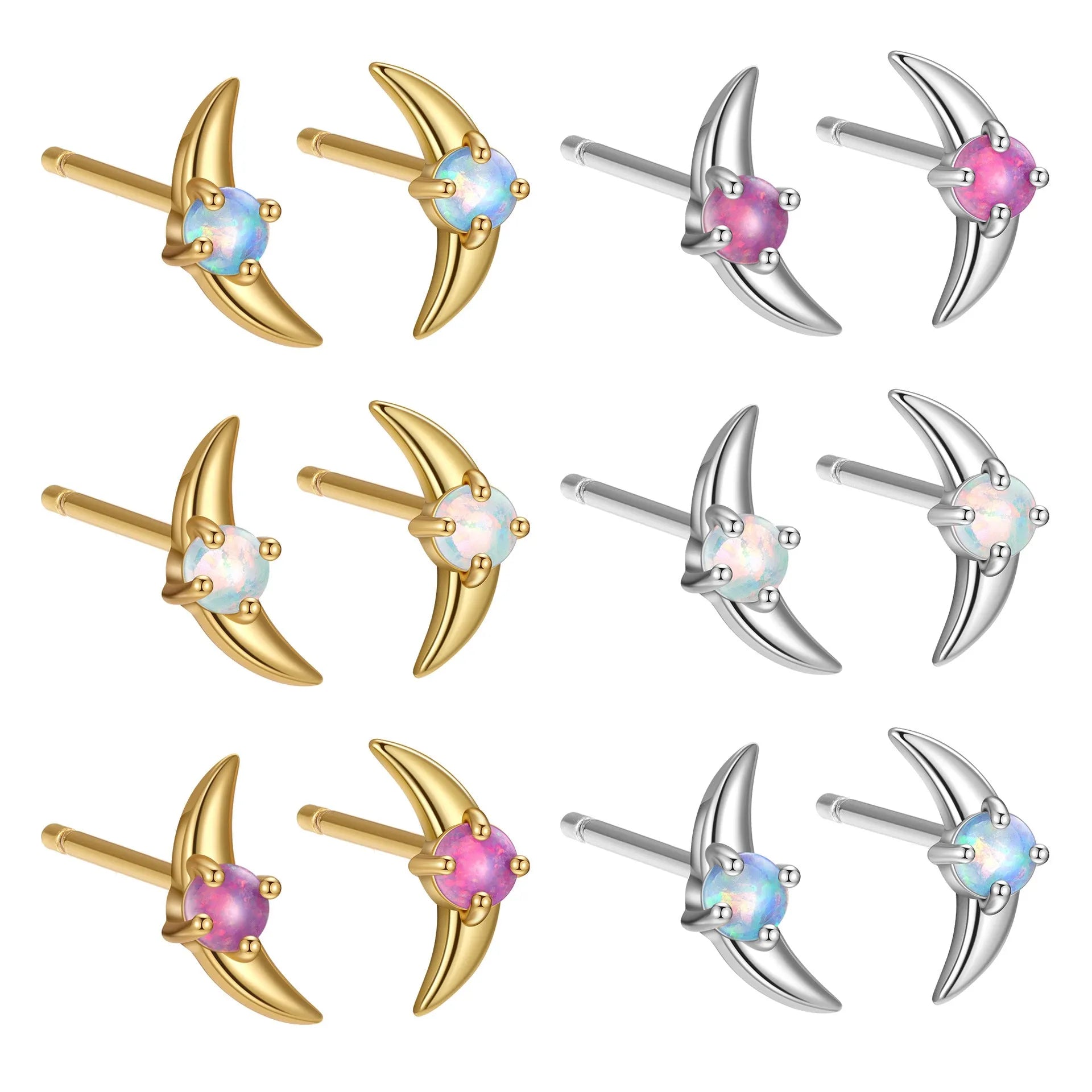 Women's geometric 925 silver earrings with blue stone in gold setting.