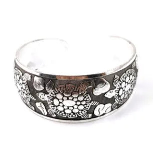Ethnic style carved open Miao silver bracelet with Roman shape design in alloy
