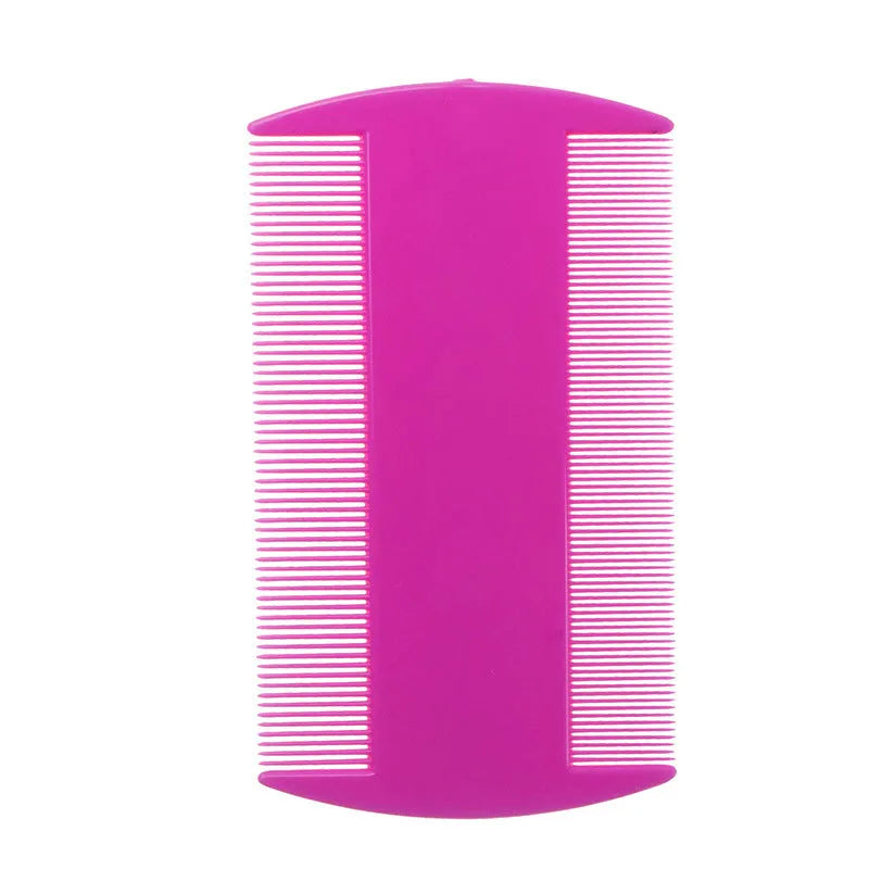 Double-edged fine tooth plastic lice and flea comb in assorted colours, showing compact size