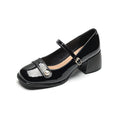 Plus size square toe ankle boots with chunky heel and buckle in patent leather