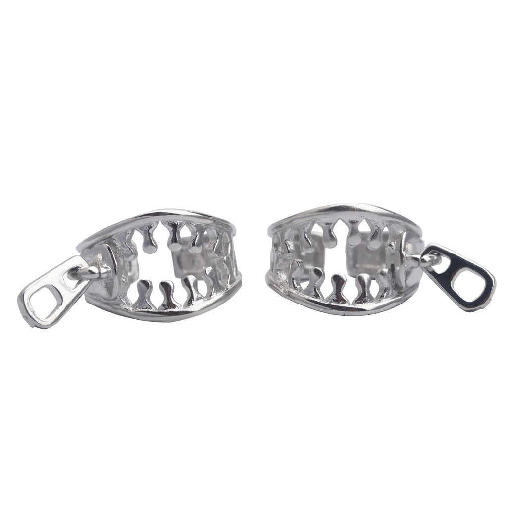 Copper geometric ear bone clip with linear patterns and zipper fastening in ES862 colour