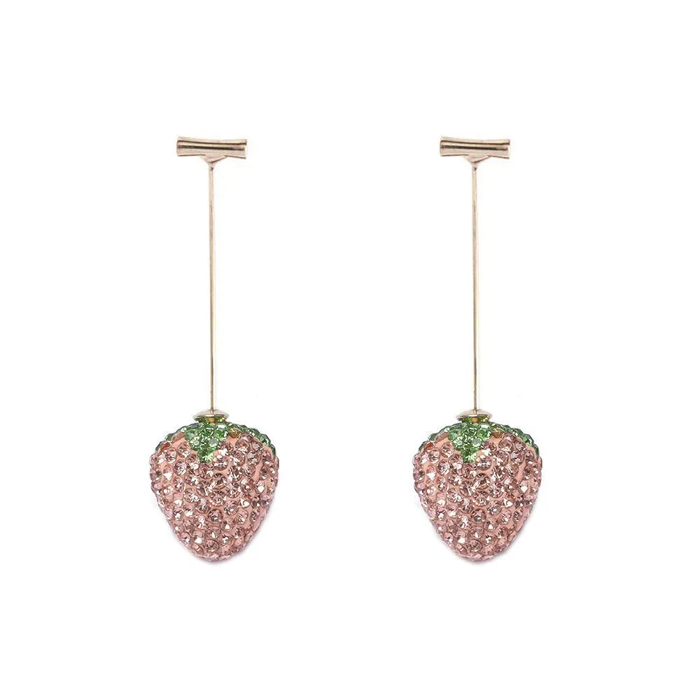 Red zinc alloy strawberry earrings with geometric spot drill design for women.
