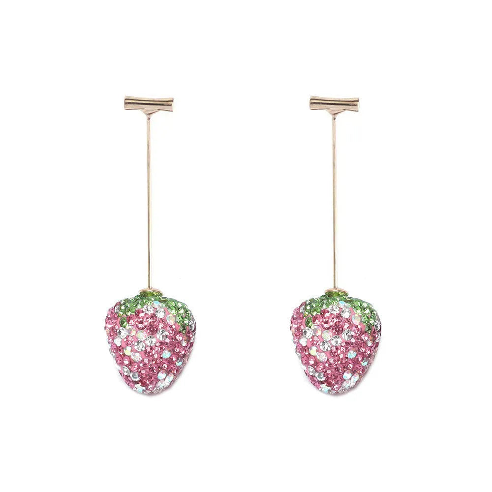 Red zinc alloy strawberry earrings with geometric spot drill design for women.