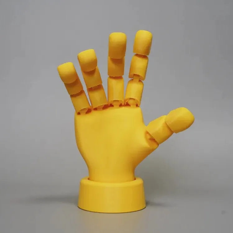 Yellow movable joint hand props ornament with American style design on display surface