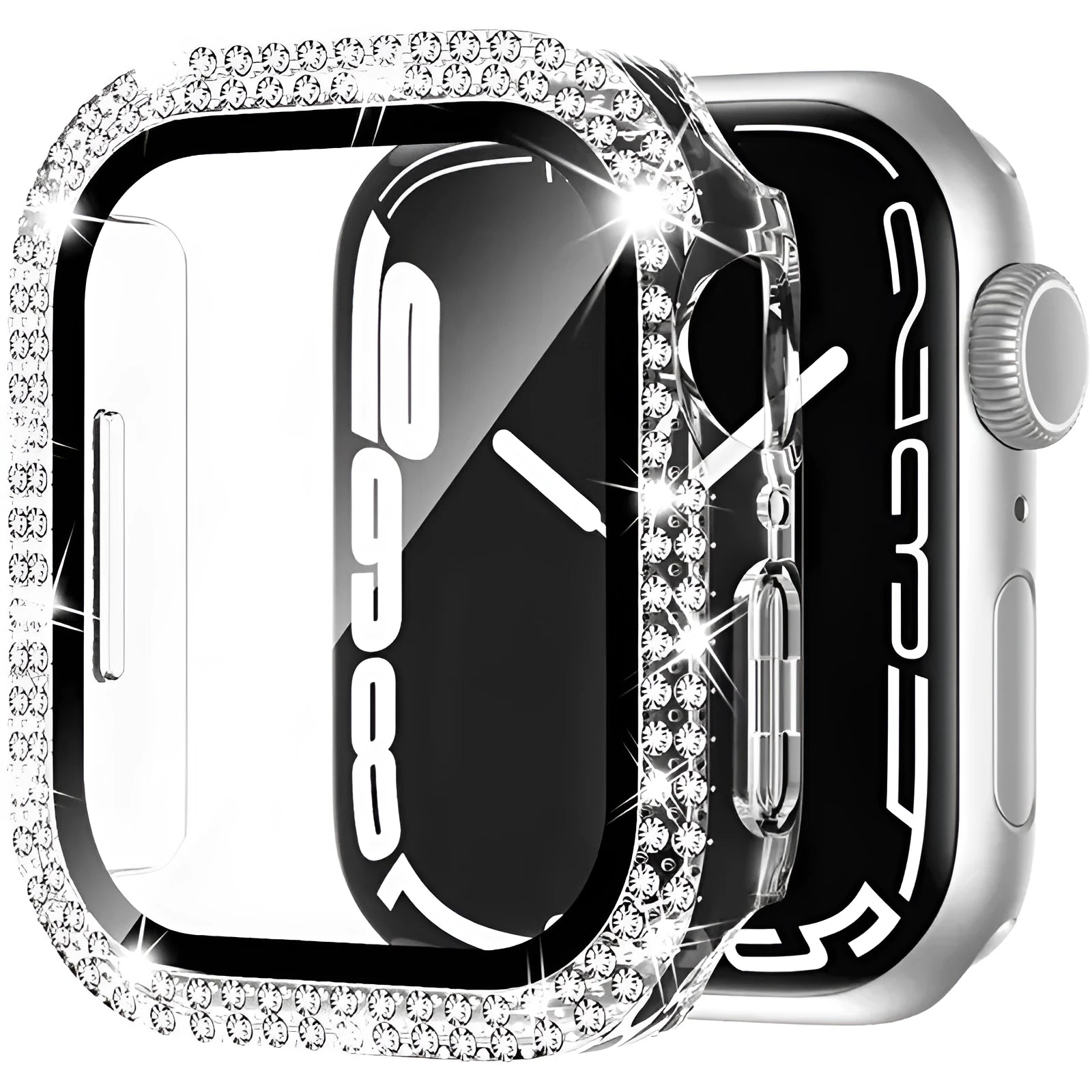 Apple Watch case with double diamond glass screen protection in multiple colour options